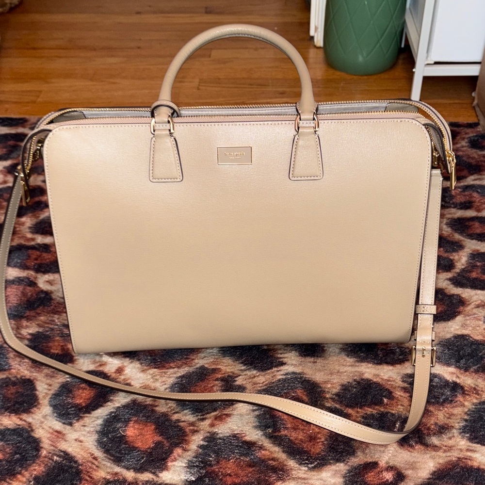 kate spade Leather Laptop Satchel in Beige